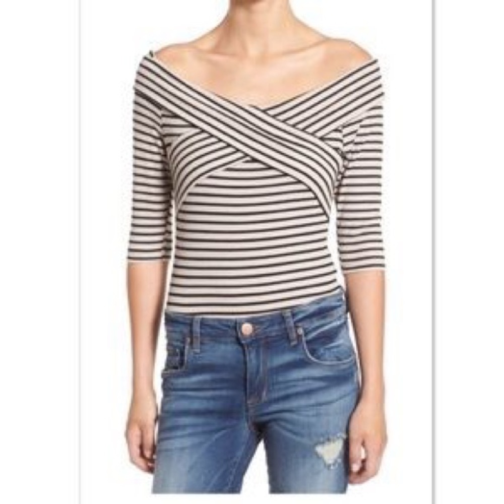 Socialite Off the Shoulder Striped Leotard